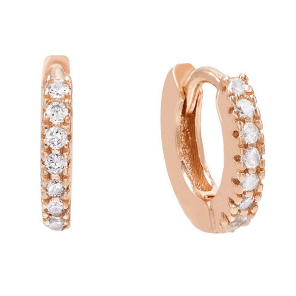 Pair of 925 Sterling Silver Rose Gold PVD White CZ Gem Minimal Hinged Huggy Hoop Earrings - Pierced Universe