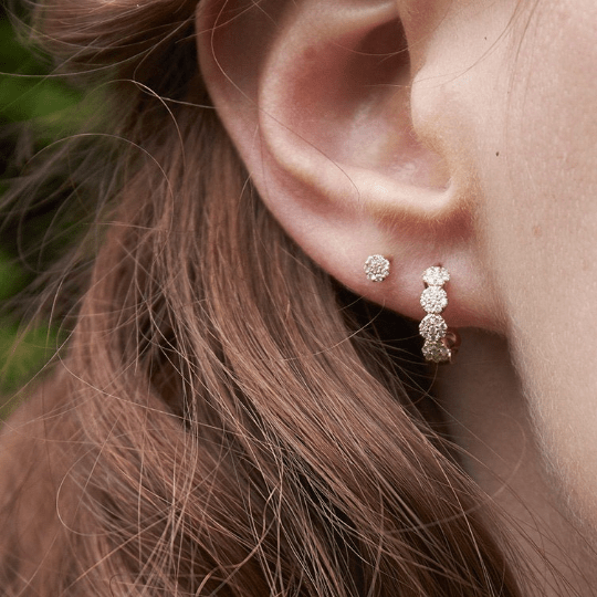 Pair of 925 Sterling Silver White CZ Gold PVD Pave Gold Bridal Hinged Minimal Dainty Clicker Hoop Earrings - Pierced Universe