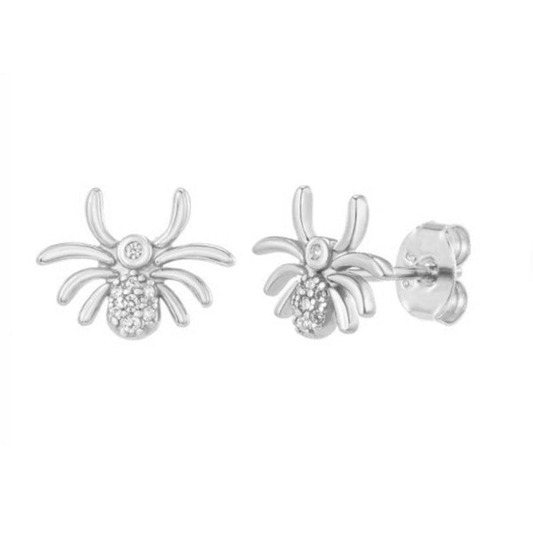 Pair Of 925 Sterling Silver White CZ Spider Minimal Stud Earrings - Pierced Universe