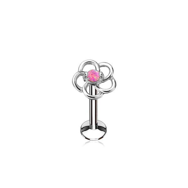 Pink Opal Flower Internally Threaded Labret - Pierced Universe