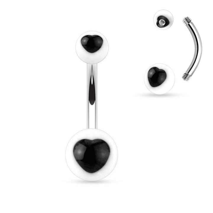 Surgical Steel Belly Ring Bar with Acrylic UV Heart Balls - Pierced Universe