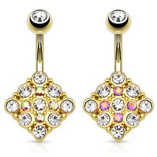 Surgical Steel Gold Plate Diamond Shape Design Belly Ring - Pierced Universe