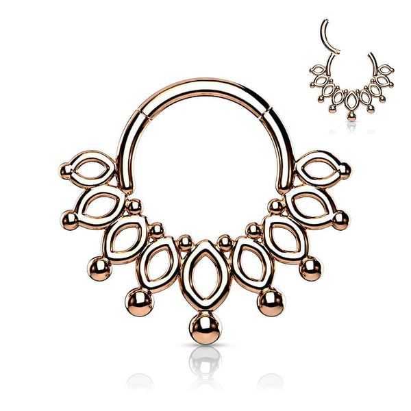 Surgical Steel Rose Gold PVD Tribal Hinged Septum Ring Hoop Clicker - Pierced Universe