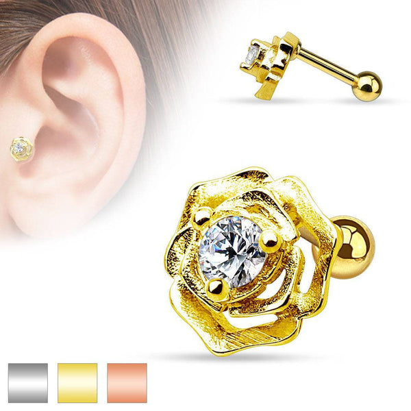 Surgical Steel White CZ Flower Helix Tragus Barbell Cartilage Earring - Pierced Universe